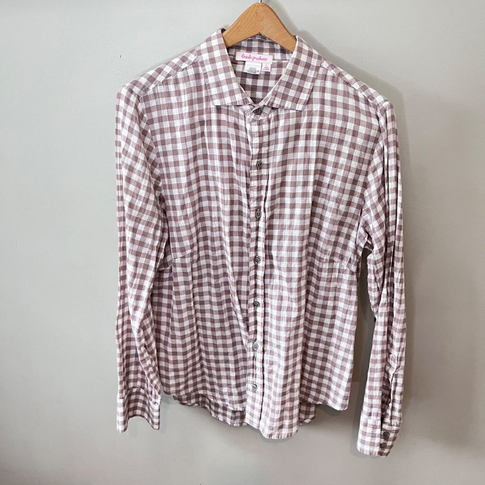Fresh Product Gingham Plaid Button Down‎ Shirt- Size L